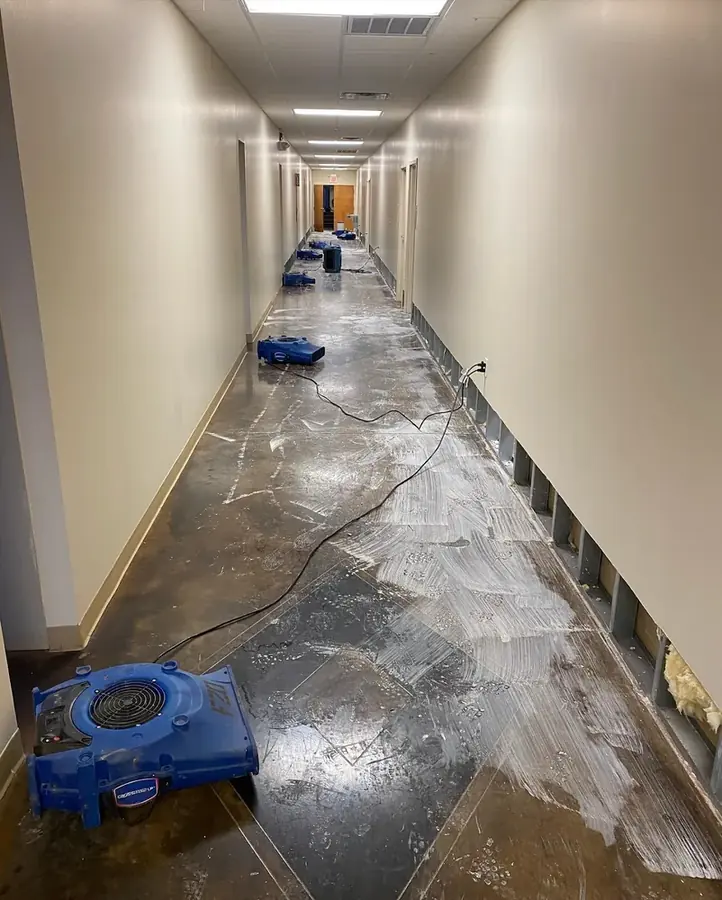 Wet carpet and pad pulled up